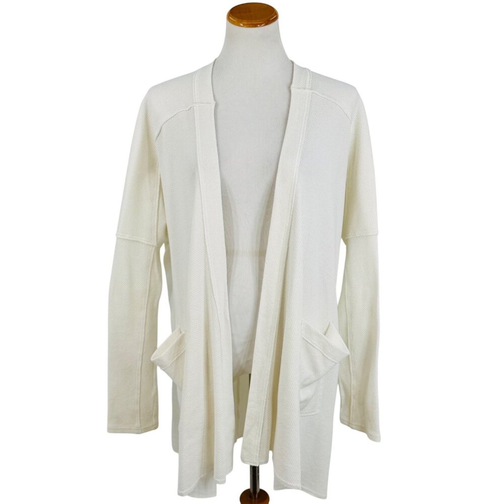 Free People White Waffle Knit Relaxed Cardigan | Coastal Grandmother Soft Girl L - Picture 2 of 16